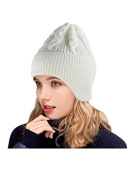 Muryobao Women Winter Earflaps Beanie Hat Warm Soft Stretch Slouchy Skully Knit Cap