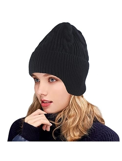 Muryobao Women Winter Earflaps Beanie Hat Warm Soft Stretch Slouchy Skully Knit Cap