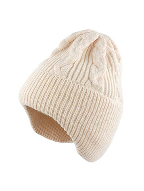 Muryobao Women Winter Earflaps Beanie Hat Warm Soft Stretch Slouchy Skully Knit Cap