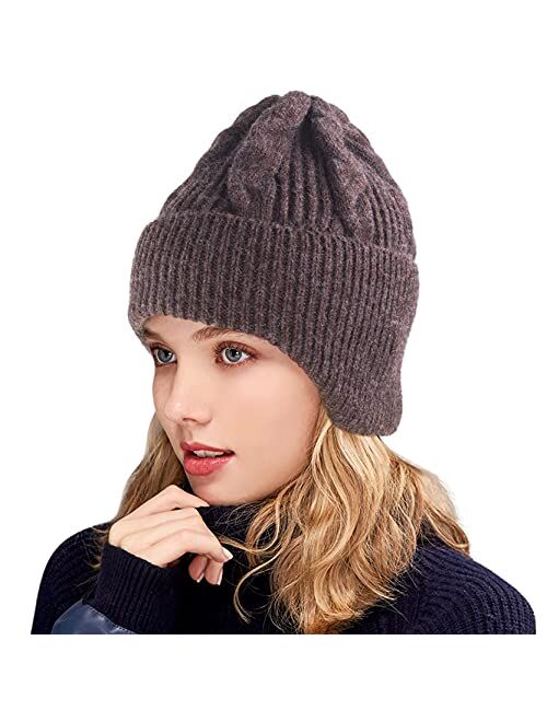 Muryobao Women Winter Earflaps Beanie Hat Warm Soft Stretch Slouchy Skully Knit Cap