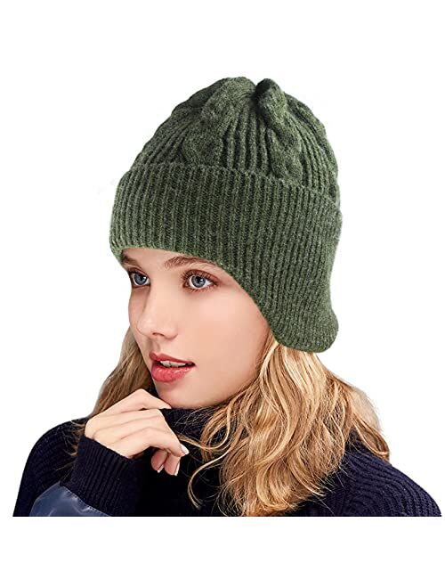 Muryobao Women Winter Earflaps Beanie Hat Warm Soft Stretch Slouchy Skully Knit Cap