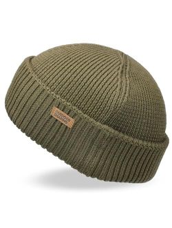 OUTDOOR SHAPING Merino Wool Short Fisherman Beanies for Men Women, Knit Cuff Trawler Beanie Cap, Winter Warm Daily Hat