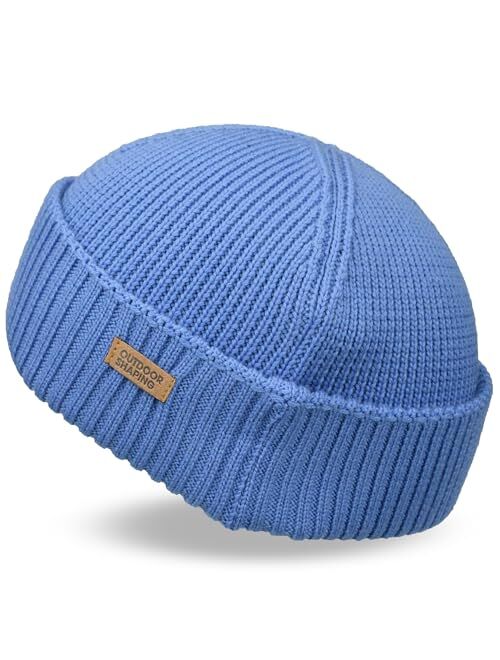 OUTDOOR SHAPING Merino Wool Short Fisherman Beanies for Men Women, Knit Cuff Trawler Beanie Cap, Winter Warm Daily Hat