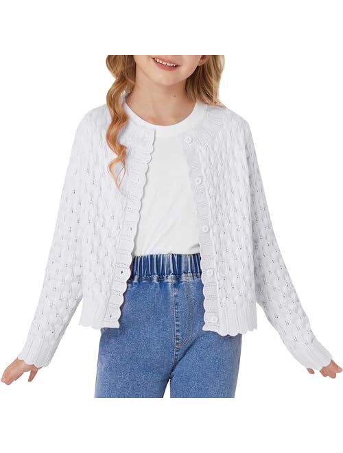 GRACE KARIN Girls Cropped Cardigan Sweaters Long Sleeve Cable Knit Button Front Sweater 5-12Y