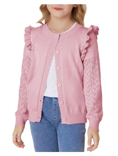 Grace Karin Girls Cardigan Cable Knit Sweater Long Sleeve Open Front Button Light Weight Solid Crochet Shrug 5-12