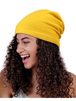 Alnorm Satin Lined Skull Cap Slouchy Slap Beanie Warm Knit Hat for Locs Curls