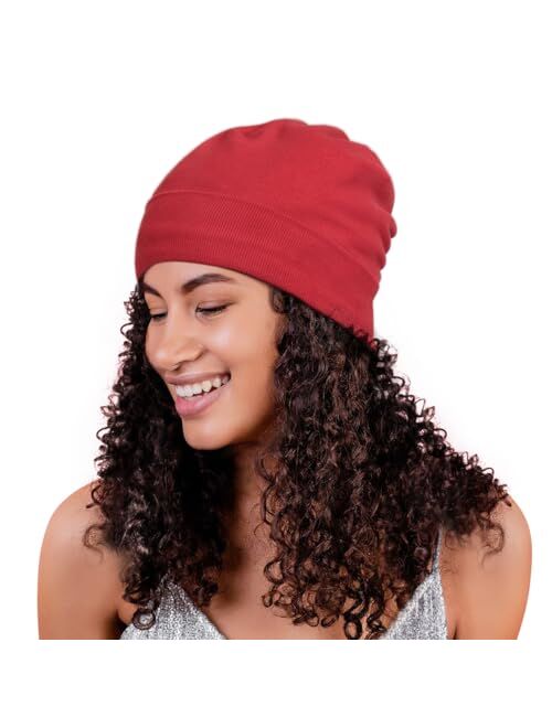 Alnorm Satin Lined Skull Cap Slouchy Slap Beanie Warm Knit Hat for Locs Curls