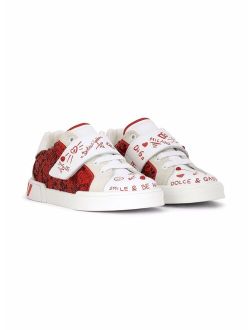 Kids glitter-detail leather sneakers