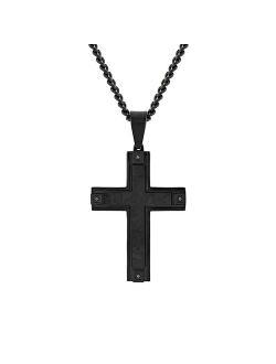 unbranded Men's Black Stainless Steel Black Diamond Accent Cross Pendant Necklace