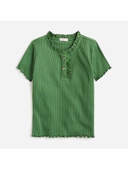 Girls' vintage rib ruffle-trim T-shirt in stripe