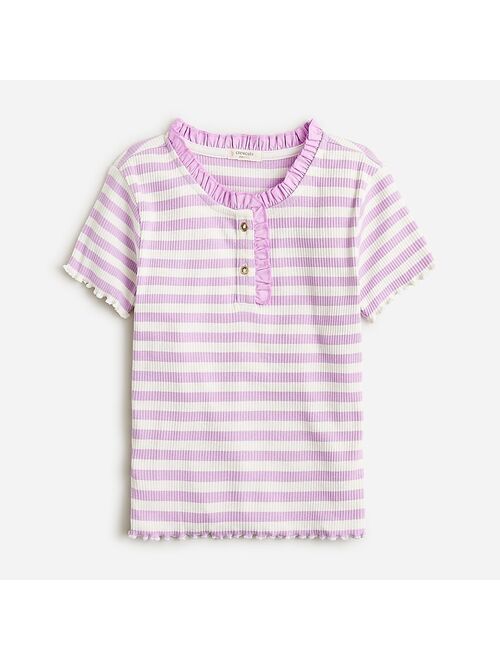 J.Crew Girls' vintage rib ruffle-trim T-shirt in stripe