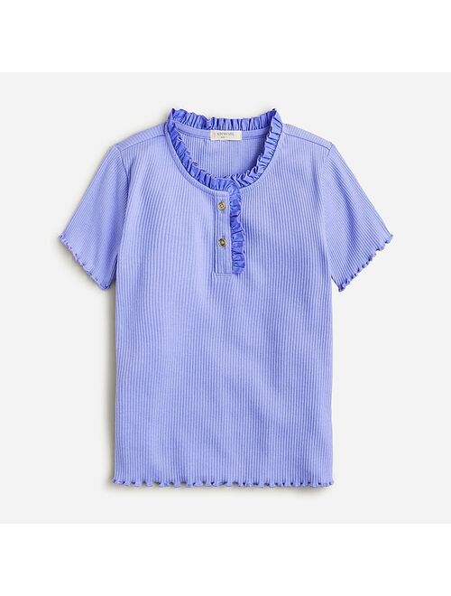 J.Crew Girls' vintage rib ruffle-trim T-shirt in stripe