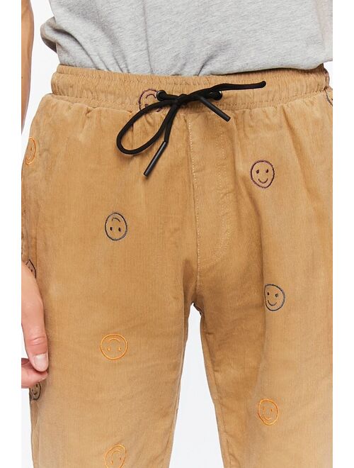 Forever 21 Happy Face Corduroy Drawstring Pants Khaki