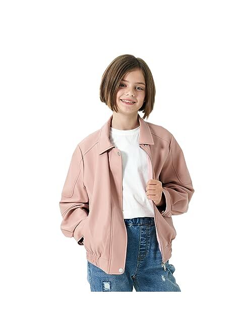 Rolanko Girls Faux Leather Jacket Kids Zip Up Motorcycle Biker Outerwear Coat Pleather Bomber Jacket with Pockets 5-15 Years