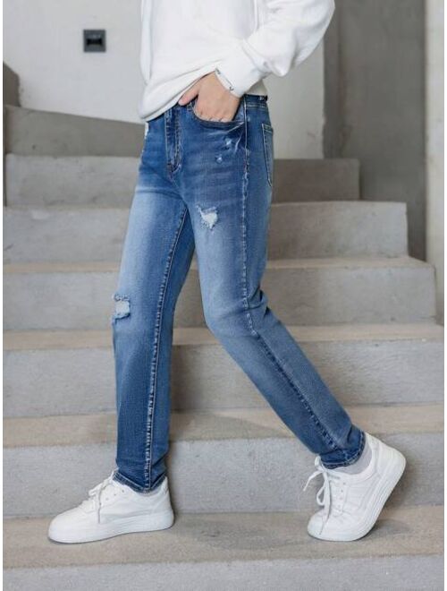 Shein Tween Boy Ripped Washed Jeans