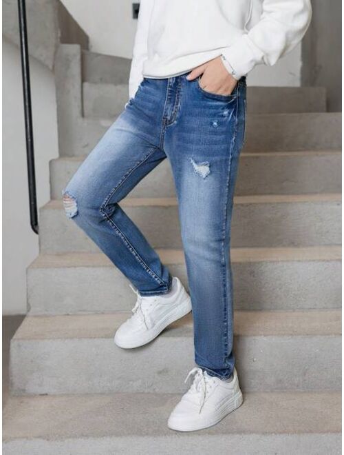 Shein Tween Boy Ripped Washed Jeans