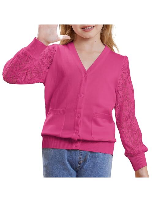 GRACE KARIN Girls Cardigan School Uniforms Hollow Knit Long Sleeve Button Sweater for 5-12Y