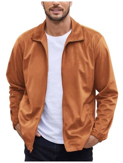 COOFANDY Men's Lightweight Velour Shirt Jacket Casual Long Sleeve Full Zip Shacket Jackets