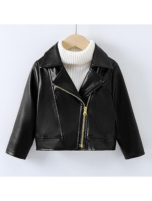 Generic Boys Girls Coat Autumn Winter Solid Color Long Sleeve Lapel Zipper PU Faux Leather Jacket Zipper Outerwear Coat