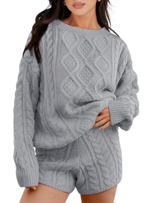 ANRABESS Womens 2 Piece Outfits Long Sleeve Cable Knit Chunky Oversized Pullover Sweaters Winter Lounge Loungewear Sets