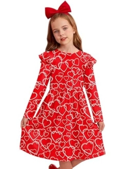 IIMMER Valentine's Day Girls Ruffle Shoulder Long Sleeve Tunic Midi Dress 4-12 Years