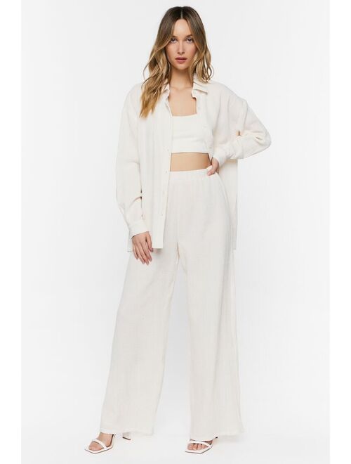 Forever 21 Seersucker Shirt &amp; Pants Set Ivory