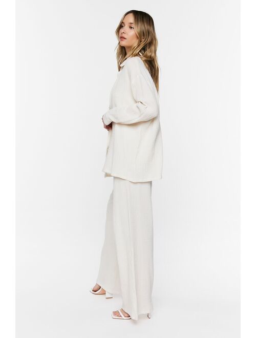 Forever 21 Seersucker Shirt &amp; Pants Set Ivory