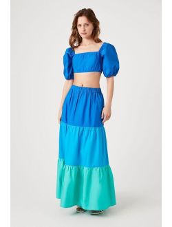 Crop Top & Tiered Maxi Skirt Set Blue/Multi