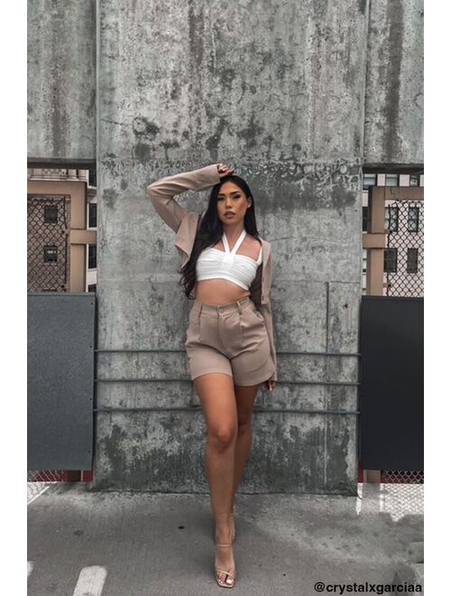 Forever 21 Cropped Blazer &amp; Shorts Set Khaki