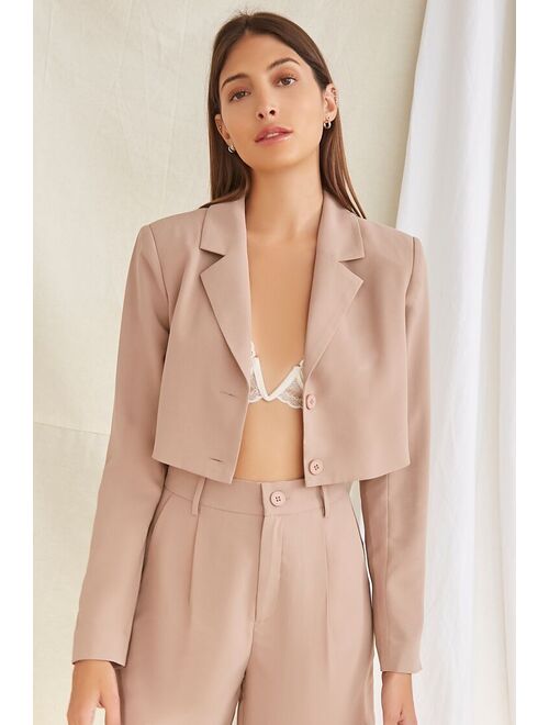 Forever 21 Cropped Blazer &amp; Shorts Set Khaki