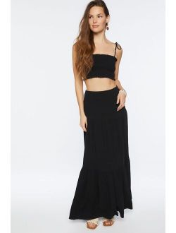 Smocked Cropped Cami & Tiered Skirt Set Black