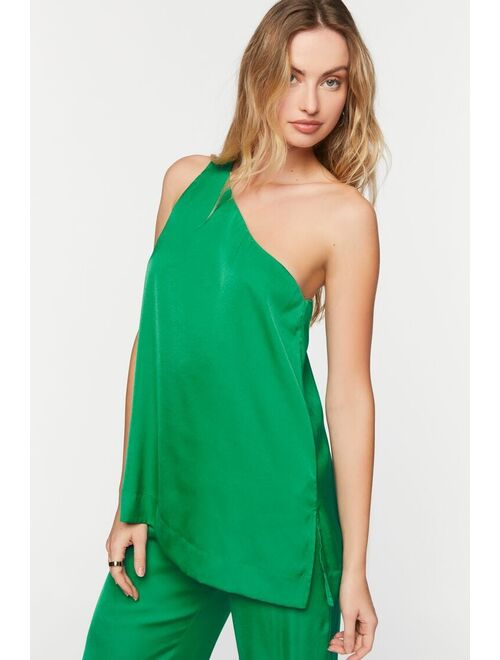 Forever 21 Satin One Shoulder Top &amp; Pants Set Green