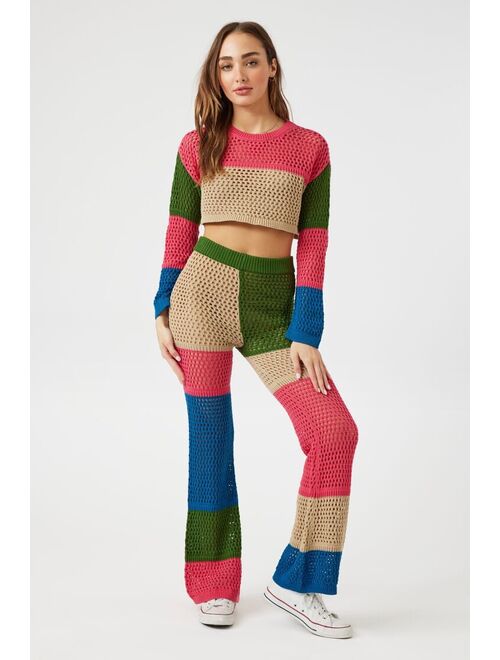 Forever 21 Open Knit Crop Top &amp; Pants Set Natural/Multi