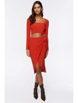 Crop Top & Wrap Midi Skirt Set Orange