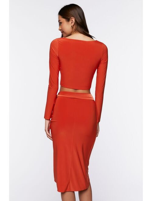 Forever 21 Crop Top &amp; Wrap Midi Skirt Set Orange