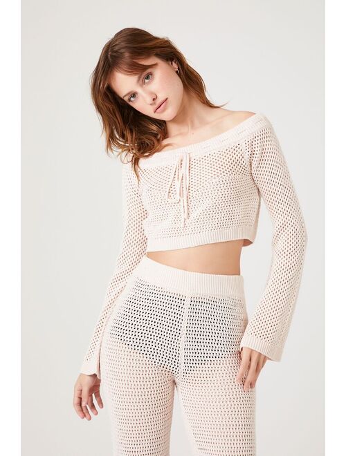 Forever 21 Crochet Crop Top &amp; Pants Set Sandshell