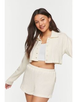 Cropped Waffle Knit Shirt & Shorts Set Cream