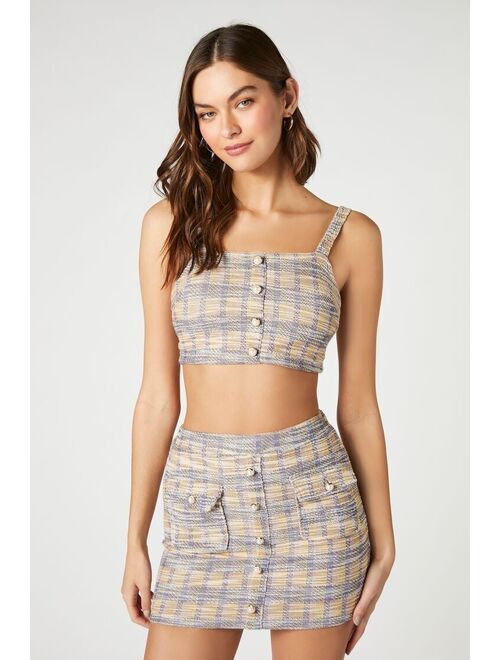 Forever 21 Plaid Crop Top &amp; Skirt Set Blue/White