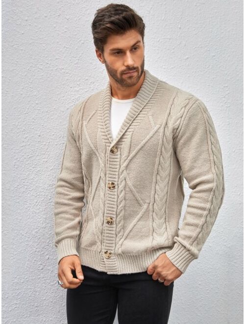 Shein Manfinity Men'S Cable Knitted Button-Down Cardigan