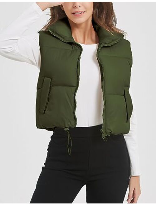 PEHMEA Womens Cropped Puffer Vest Zip Up Stand Collar Sleeveless Jacket Winter Gilet Puffy Vest