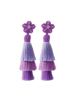 Hiixhc Fashion Tassel Dangle Earrings for Women Boho Holiday Festive Earrings Colorful Tiered tassel Earrings Bohemian Jewelry for Women Teen Girls Gift