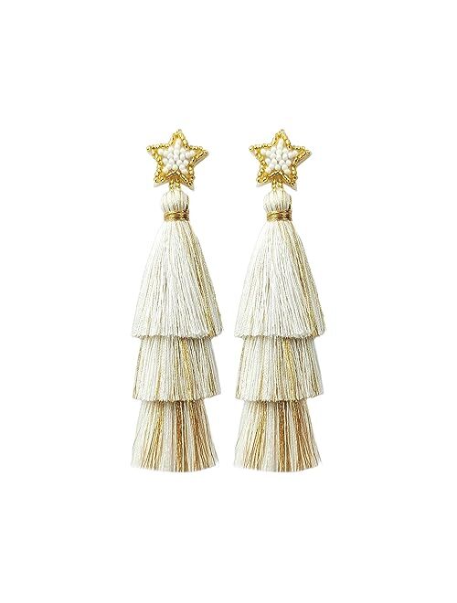 Hiixhc Fashion Tassel Dangle Earrings for Women Boho Holiday Festive Earrings Colorful Tiered tassel Earrings Bohemian Jewelry for Women Teen Girls Gift