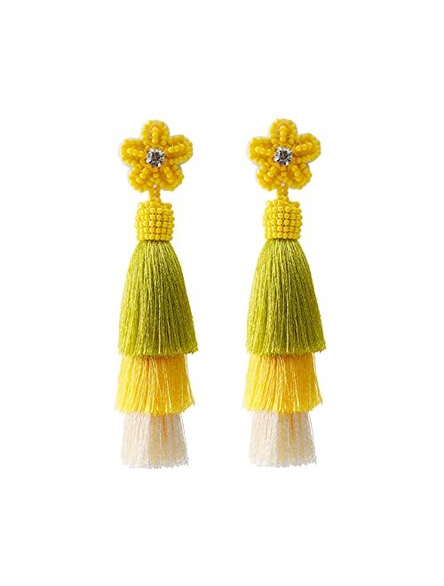 Hiixhc Fashion Tassel Dangle Earrings for Women Boho Holiday Festive Earrings Colorful Tiered tassel Earrings Bohemian Jewelry for Women Teen Girls Gift