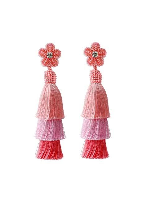 Hiixhc Fashion Tassel Dangle Earrings for Women Boho Holiday Festive Earrings Colorful Tiered tassel Earrings Bohemian Jewelry for Women Teen Girls Gift