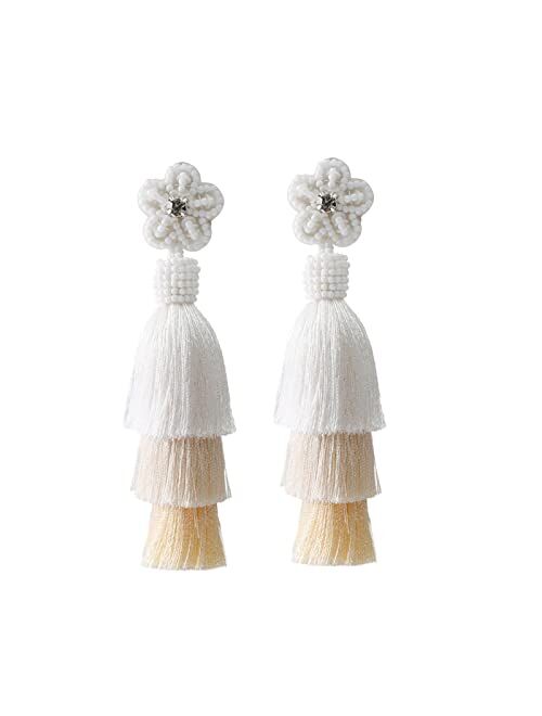 Hiixhc Fashion Tassel Dangle Earrings for Women Boho Holiday Festive Earrings Colorful Tiered tassel Earrings Bohemian Jewelry for Women Teen Girls Gift