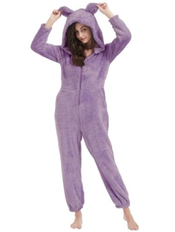 PEHMEA Onesie Pajamas for Women Fuzzy Hooded Romper Loungewear One Piece Winter Sleepwear