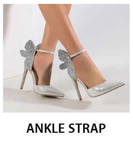 Silver Closed Toe Heels with Ankle Strap for Women  
