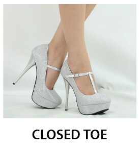 Silver Closed Toe Heels with Ankle Strap for Women  