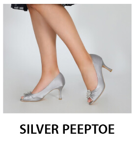 Silver Peep Toe Low Heels for Women  